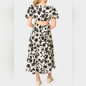 Moon River| Floral Cut-Out Shirred Midi | Sz L | Cottagecore, Longline, Maxi